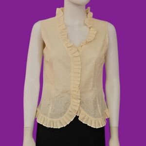 OSCAR DE LA RENTA Ivory Eyelet Ruffle Sleeveless Colonial Castlecore Blouse